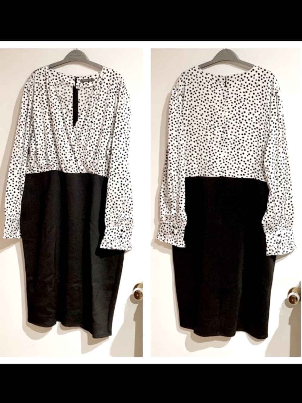SUZY SHEIR Black & White Polka Dot Dress w/ Cross Over Top! NWOT! XXL